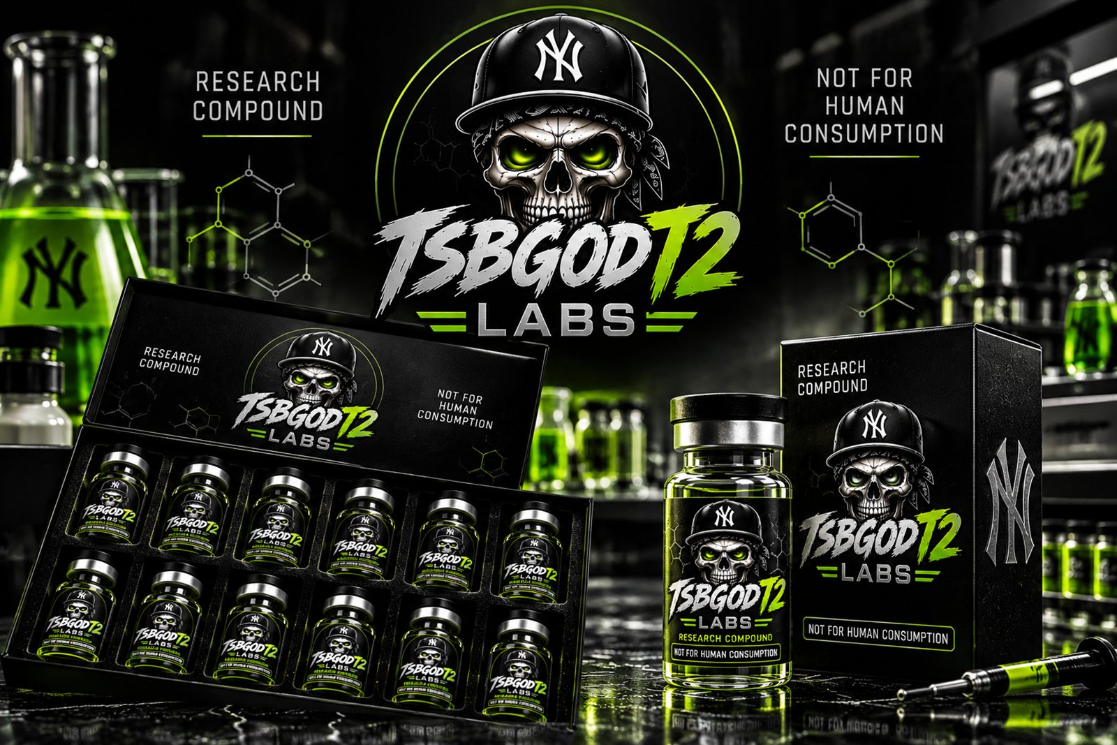 TSBGOD72 Labs 10-vial kit box next to a single vial and its box